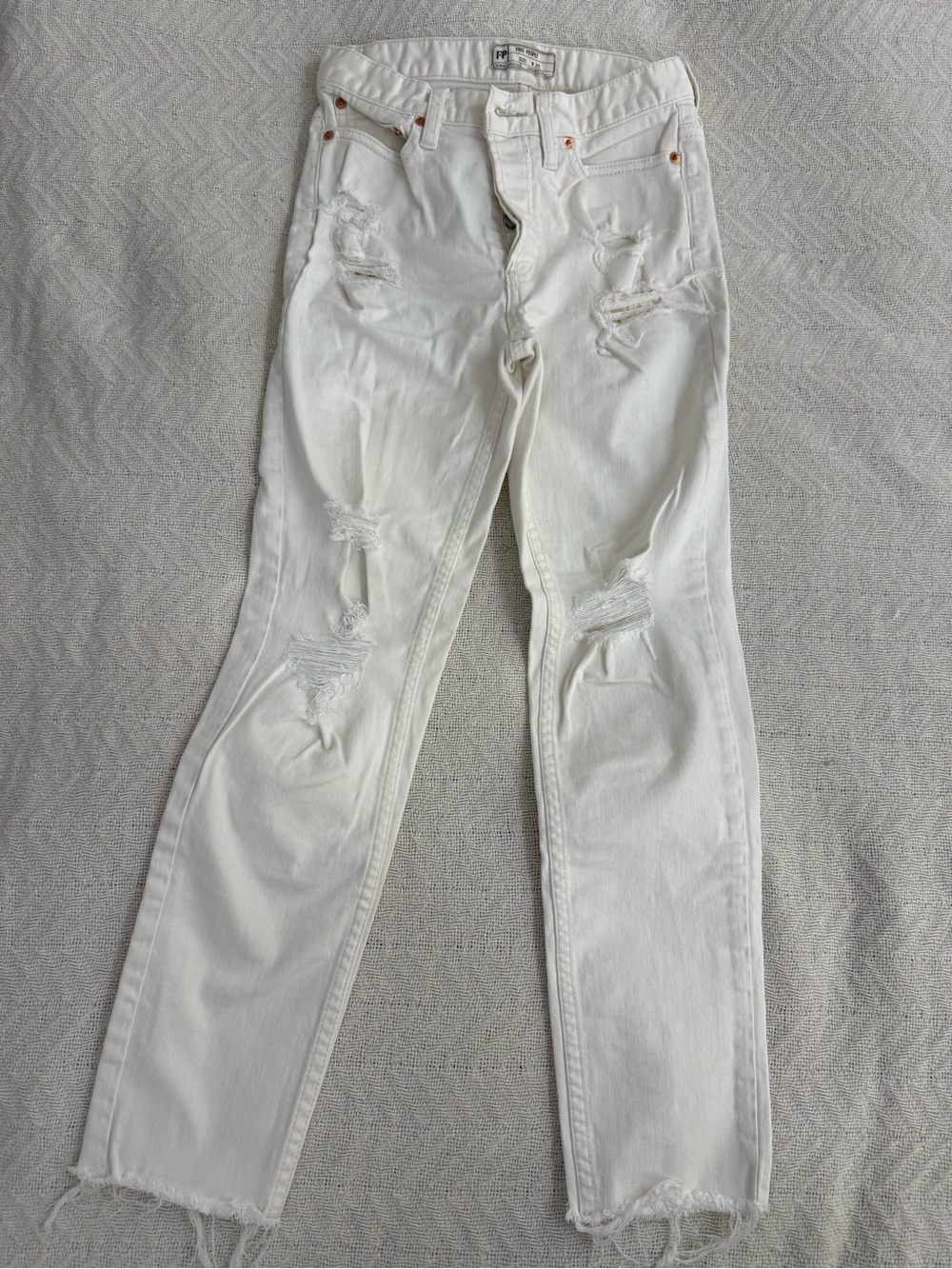 Free People White Distressed Straight-Leg Jeans